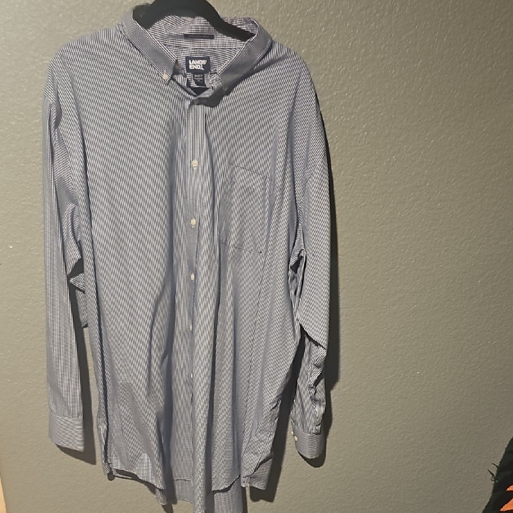 Lands' End Men's Striped Blue Shirt